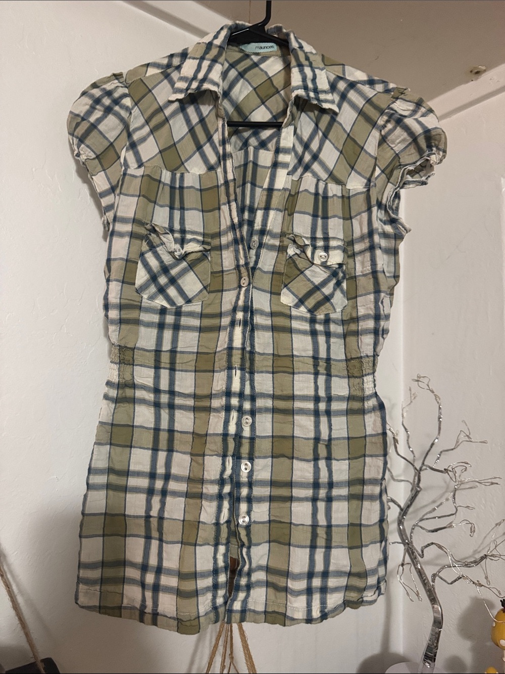 Maurices Olive & Navy Plaid Button-Up Blouse